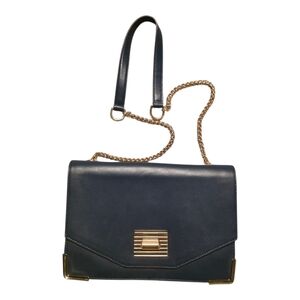 Vince Camuto Navy Leather Shoulder Bag with Gold Hardware
